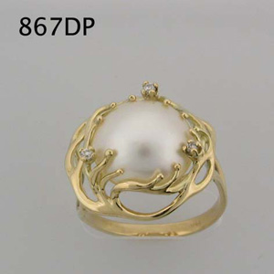 Tree og Life Ring, 14K Gold, Pearl and Diamonds