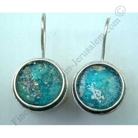 delicate sterling silver round earrings with Roman glass