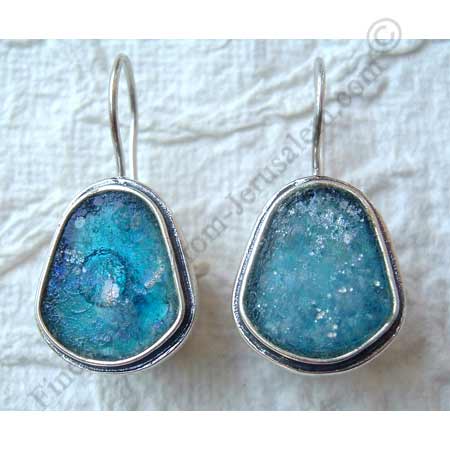 delicate sterling silver dewdrop earrings with Roman glass